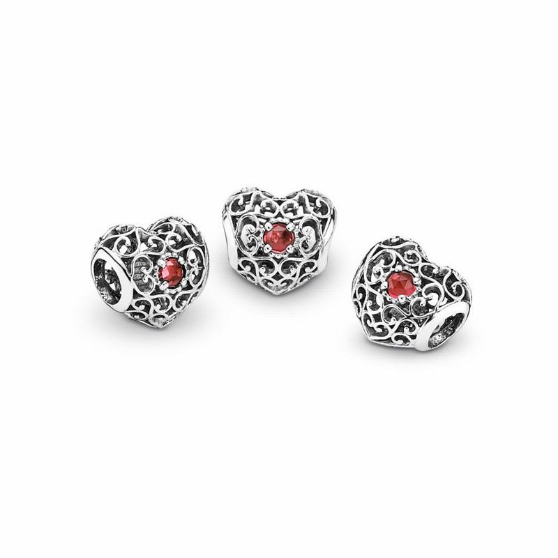 Pandora January Signature Heart Charm Sale NZ, Sterling Silver (076281-STV)